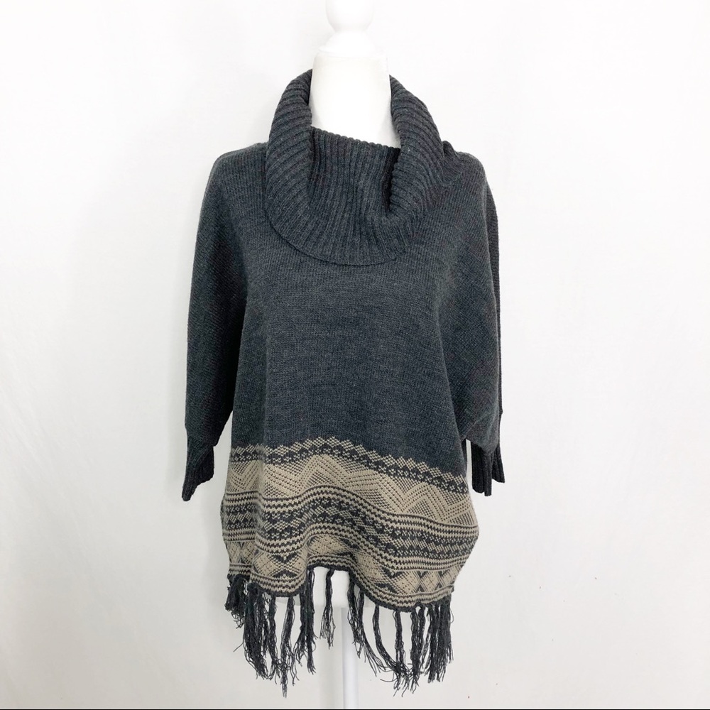 Fresh Cowl Neck Oversized Dolman 3/4 Sleeve Sweater, Size Small, Gray